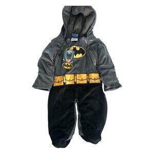 BATMAN One Piece 6-9M Footed & Hooded with optional Hand Covers Fleece